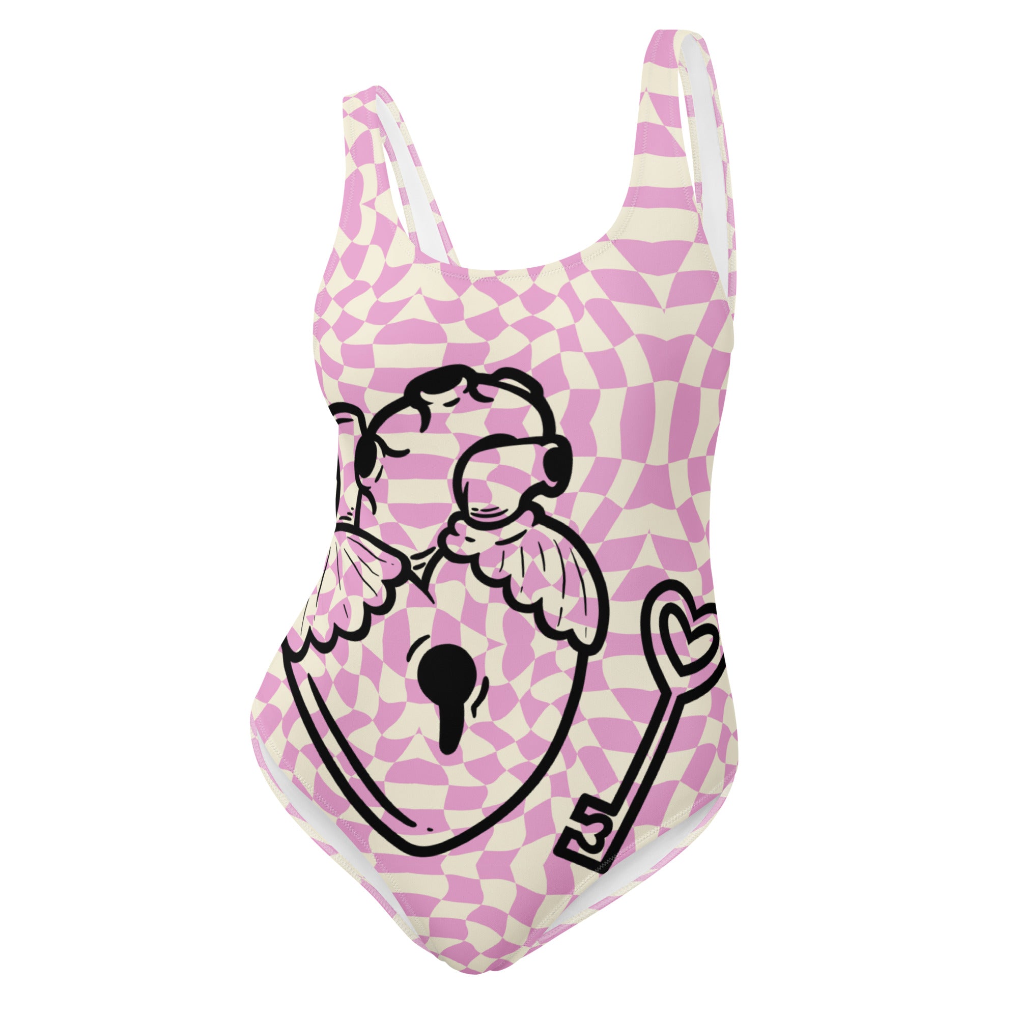 Pink Retro Lock & Key Heart One-Piece Swimsuit
