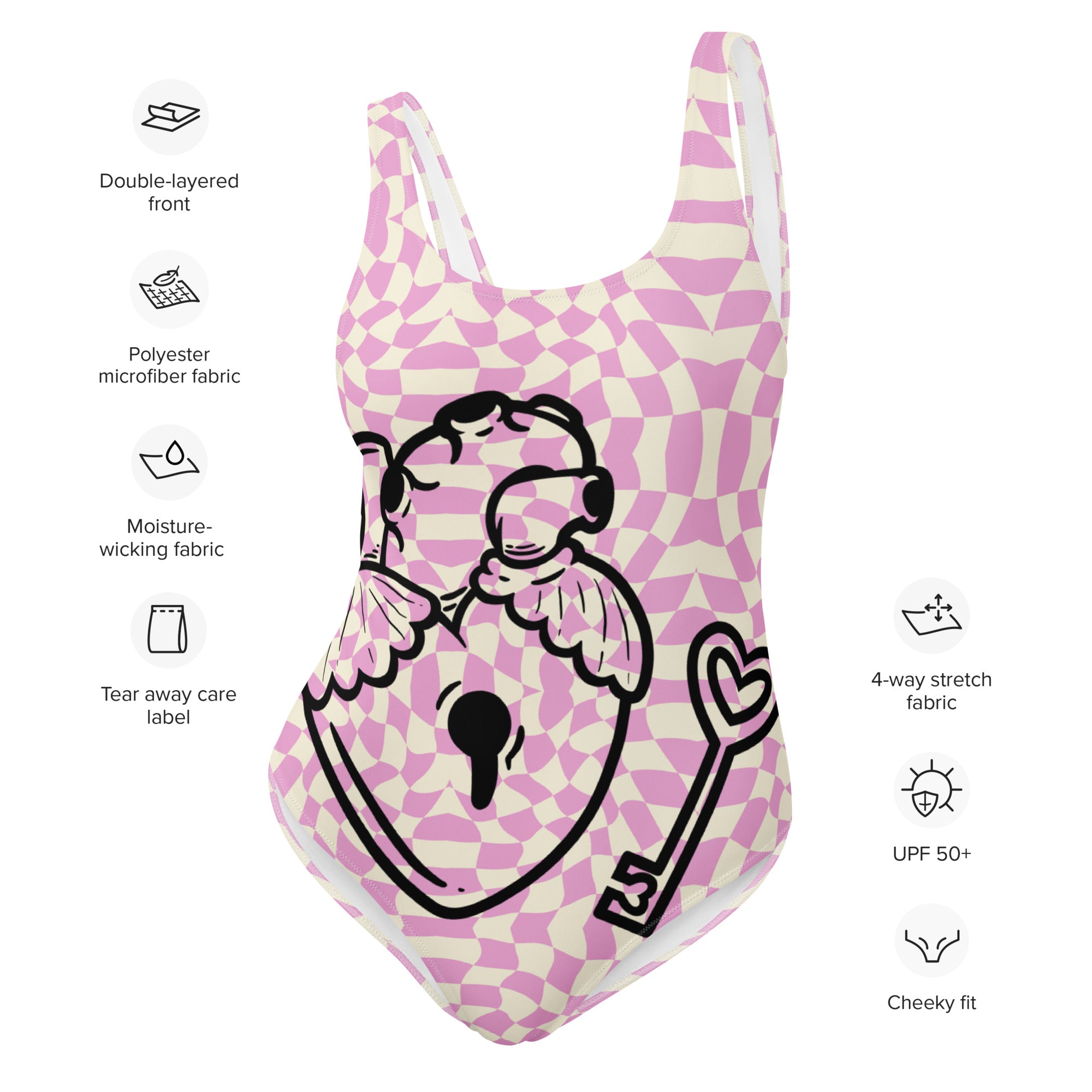 Pink Retro Lock & Key Heart One-Piece Swimsuit