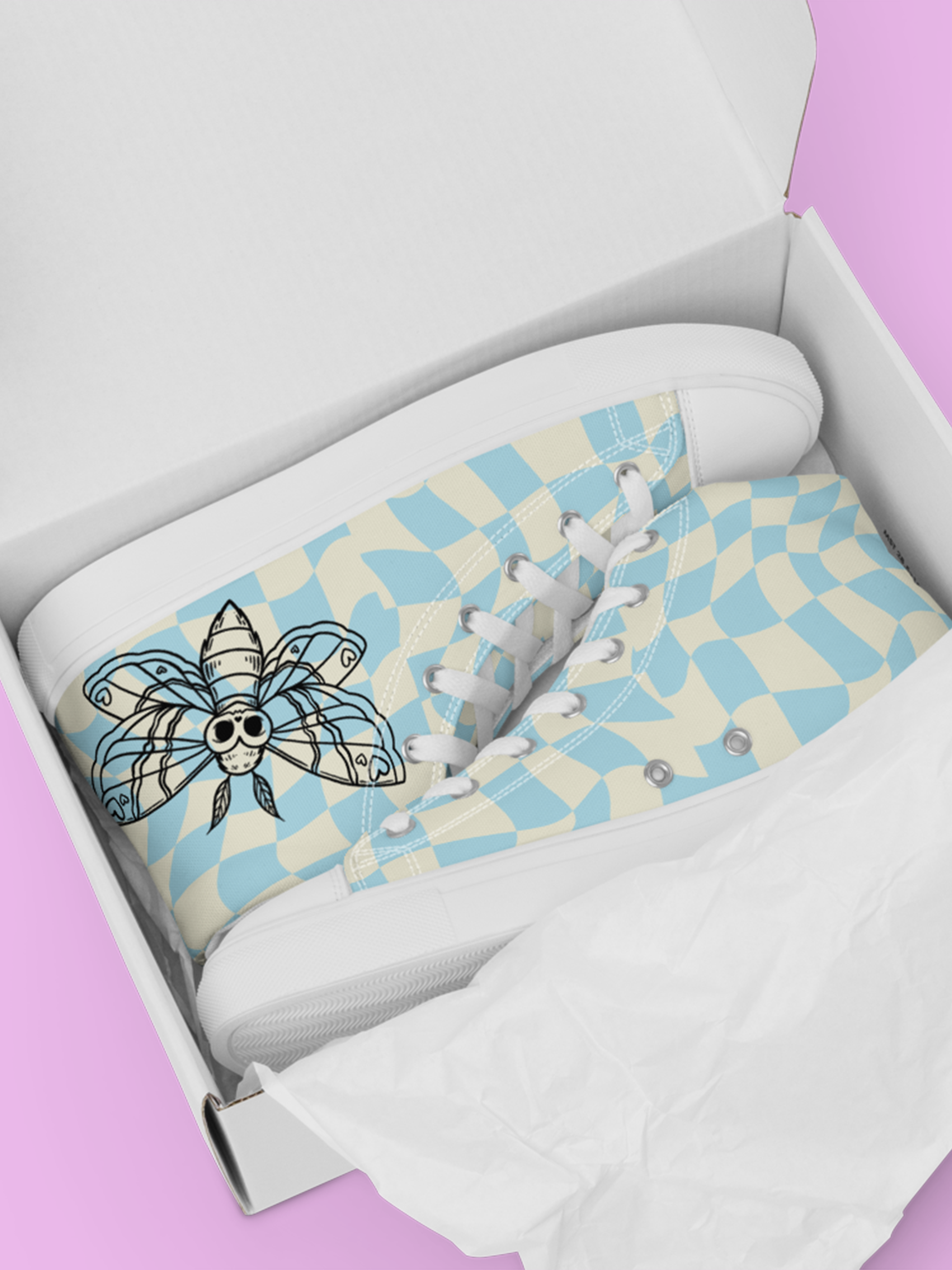 Retro Blue Moth Canvas High-top Canvas Women's shoes