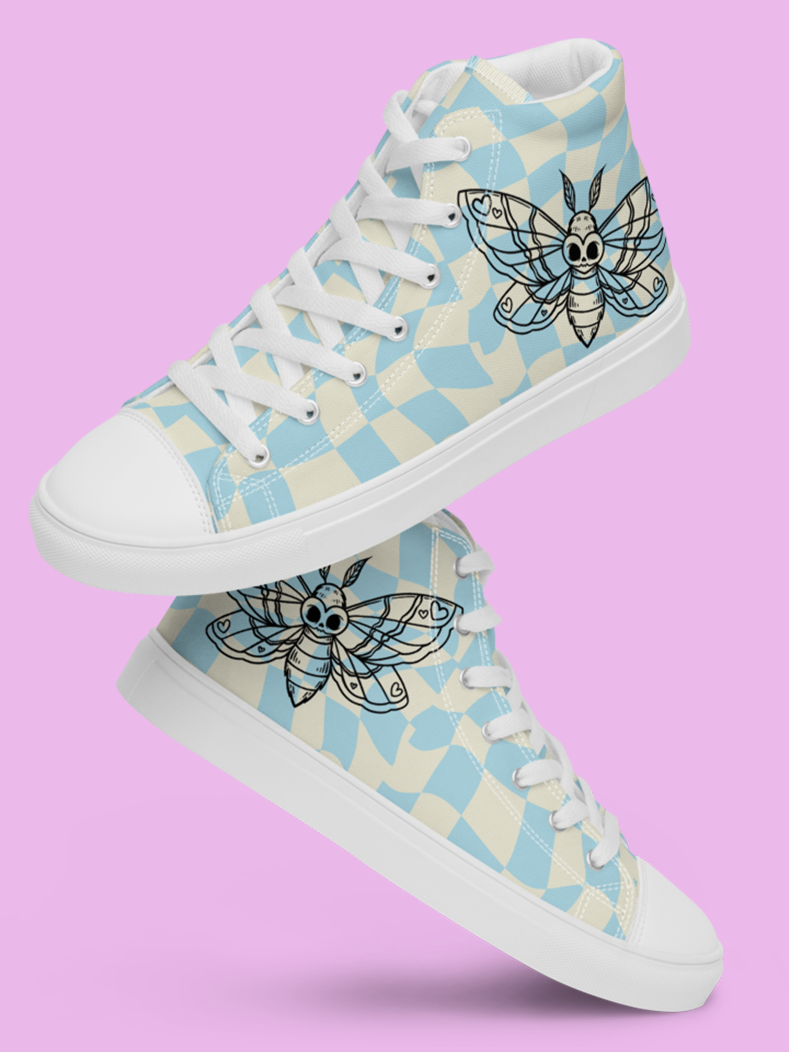 Retro Blue Moth Canvas High-top Canvas Women's shoes