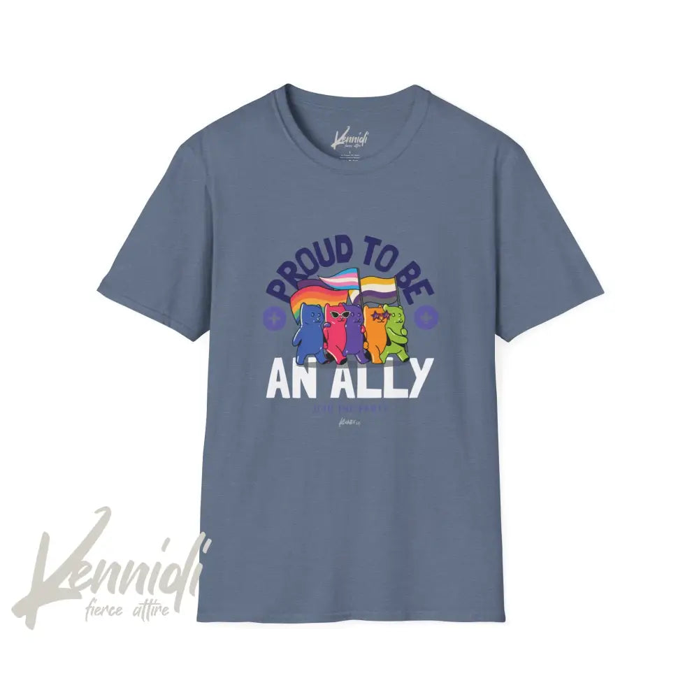 Proud To Be An Ally Pride Unisex Softstyle T-Shirt Heather Indigo / S