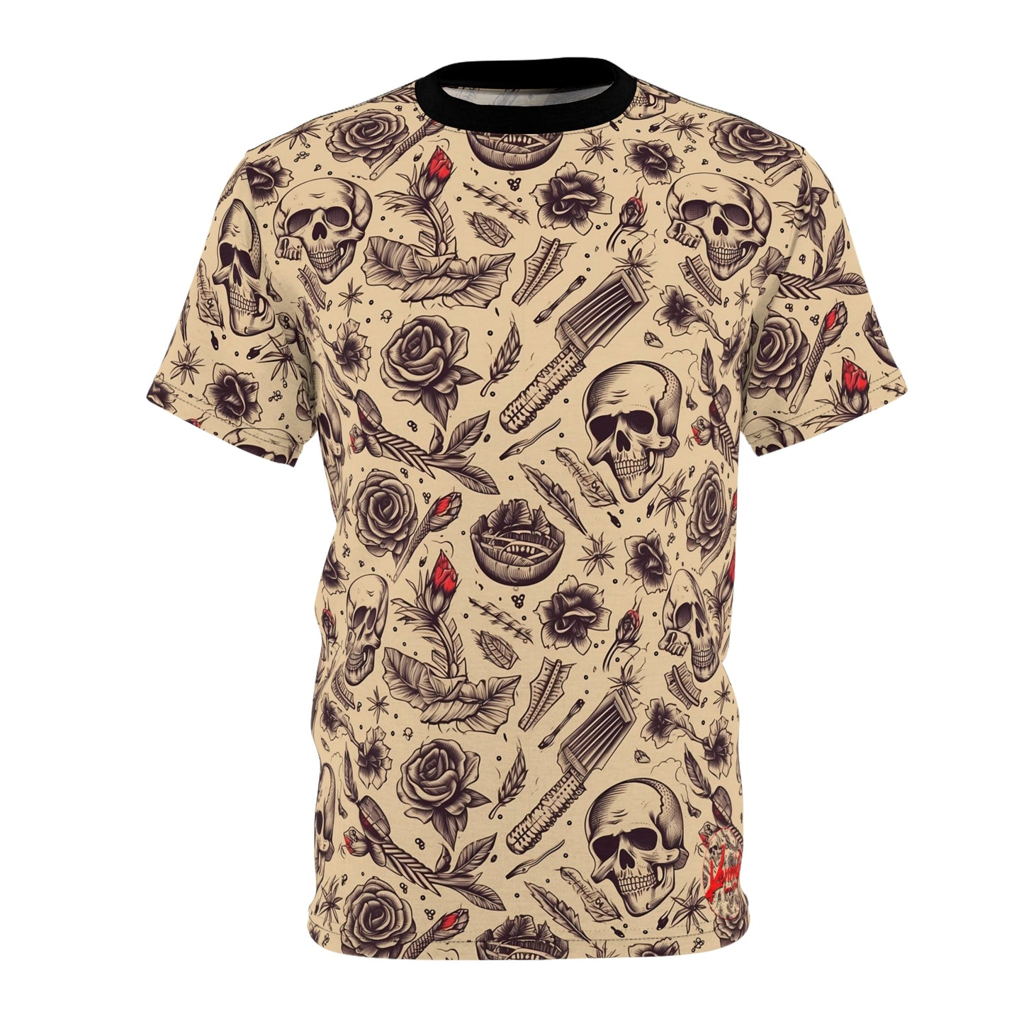 Vintage Skull Tattoo Ink T-shirt - Black stitching / 4 oz. S All Over Prints