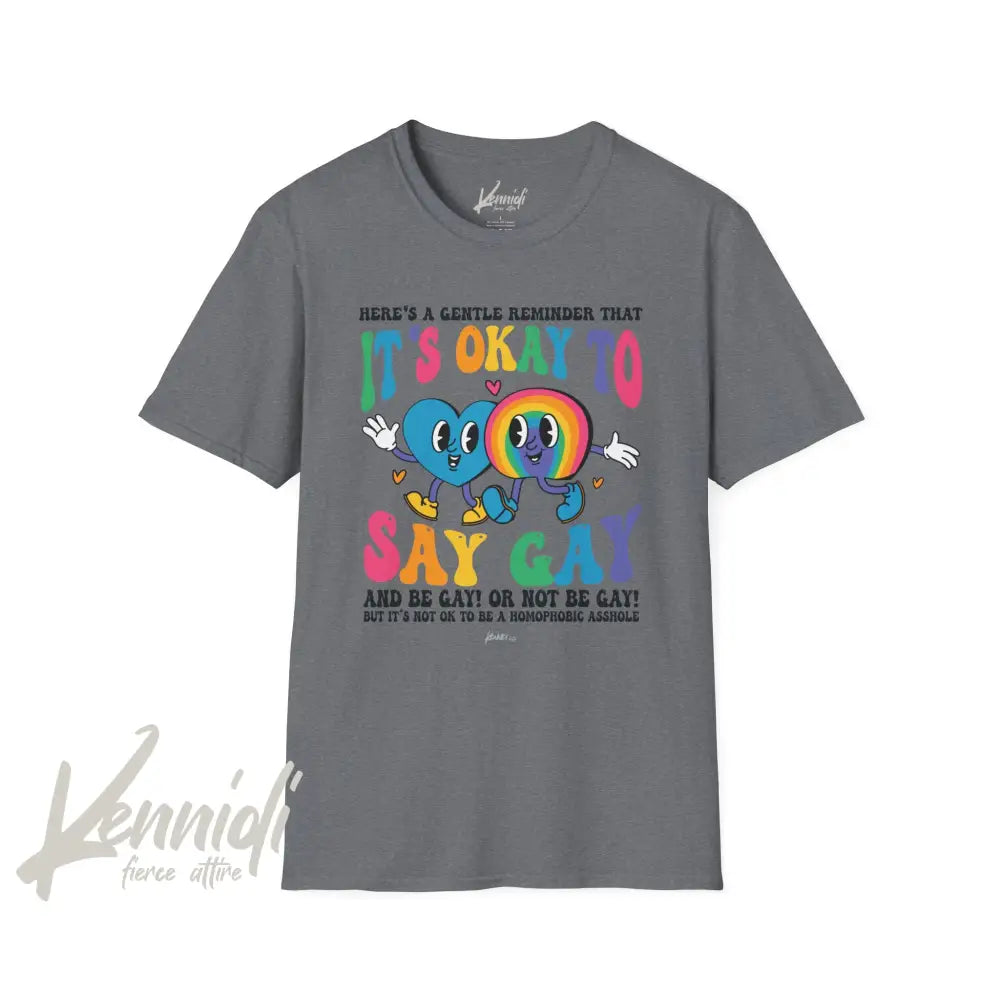 It’s Okay To Say Gay Pride Unisex Softstyle T-Shirt Graphite Heather / S