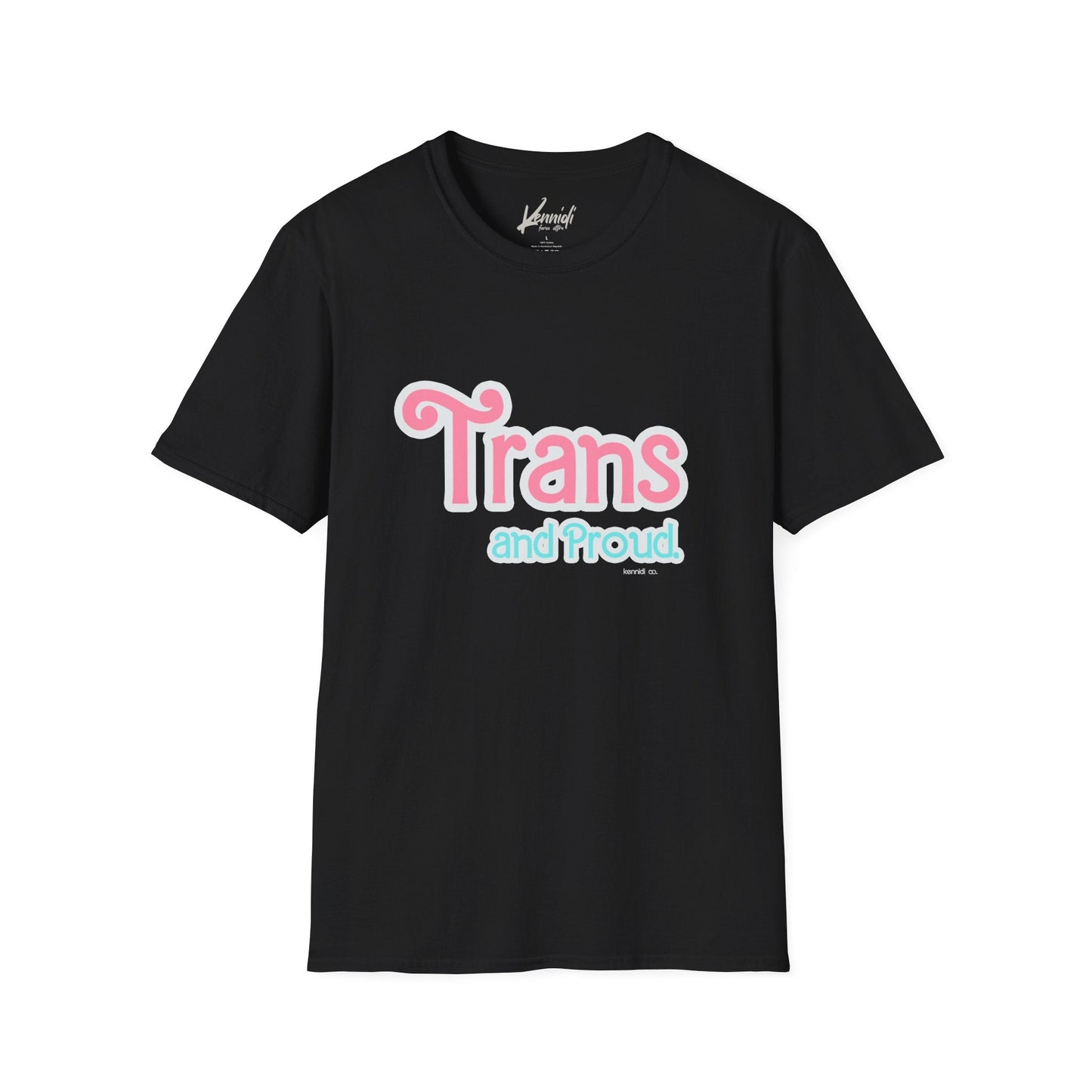 Trans And Proud Barbie Inspired Pride Unisex Softstyle T-Shirt Black / Xs