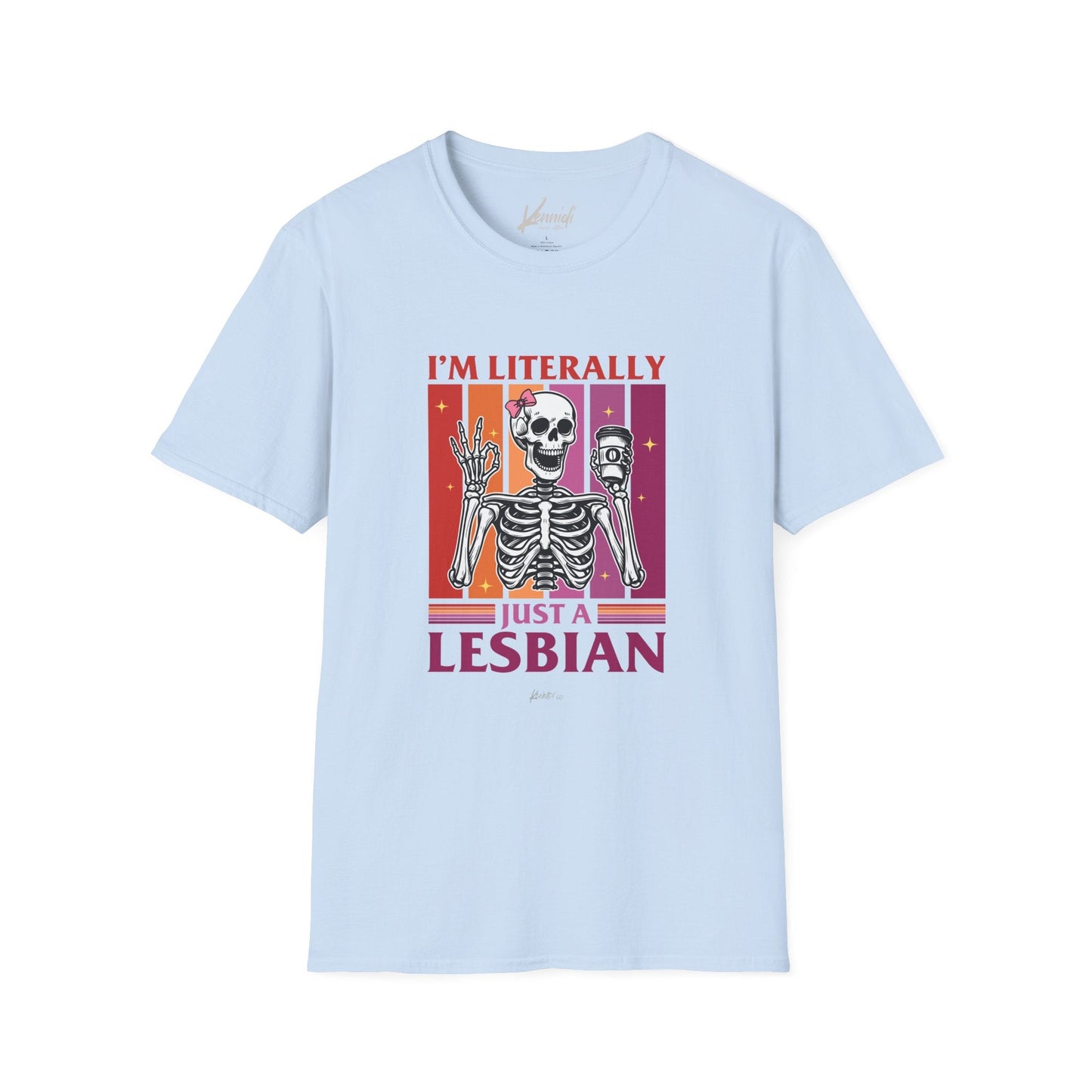 I’m Literally Just A Lesbian Skeleton Pride Unisex Softstyle T-Shirt Light Blue / S