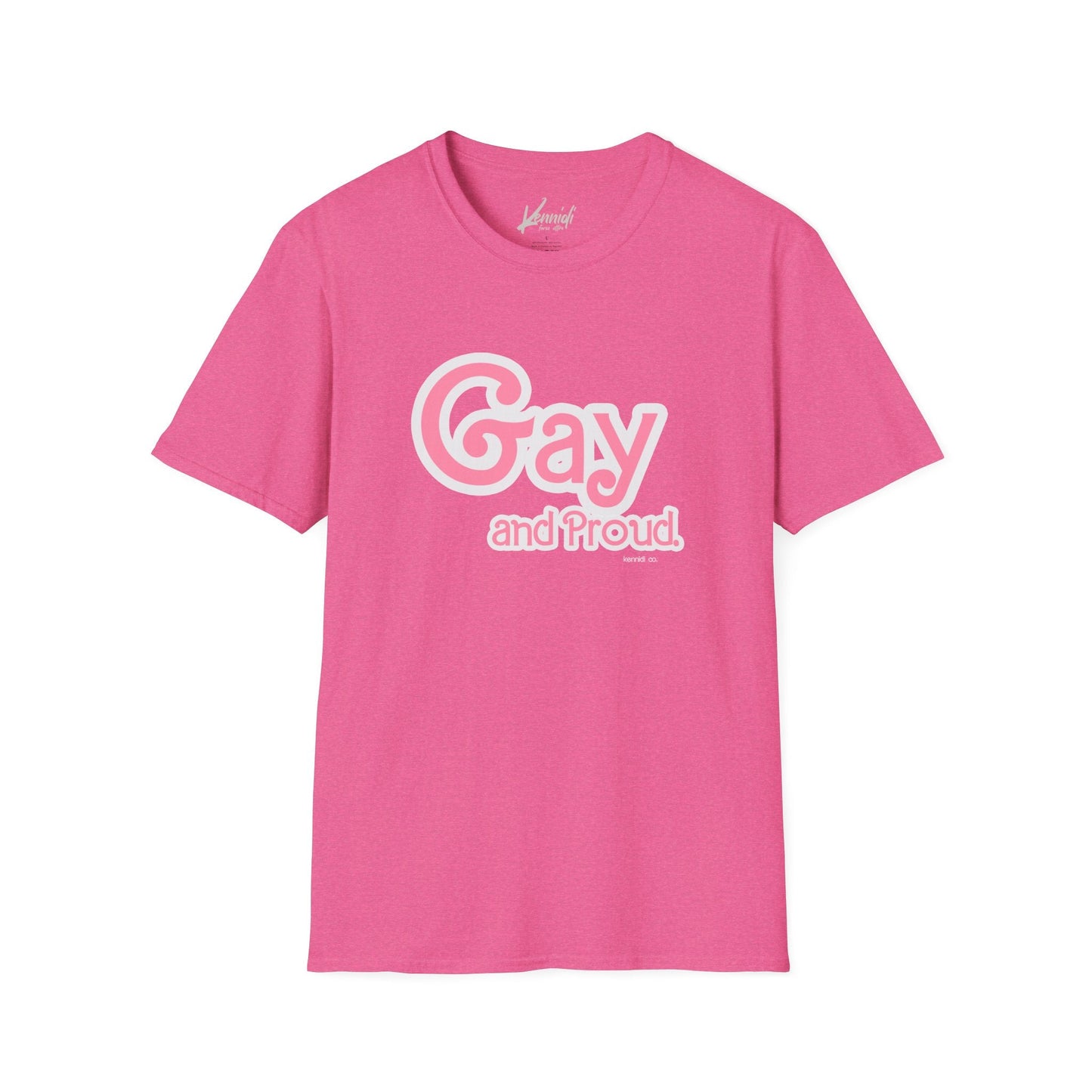 Gay And Proud Barbie Inspired Pride Unisex Softstyle T-Shirt Heather Heliconia / S