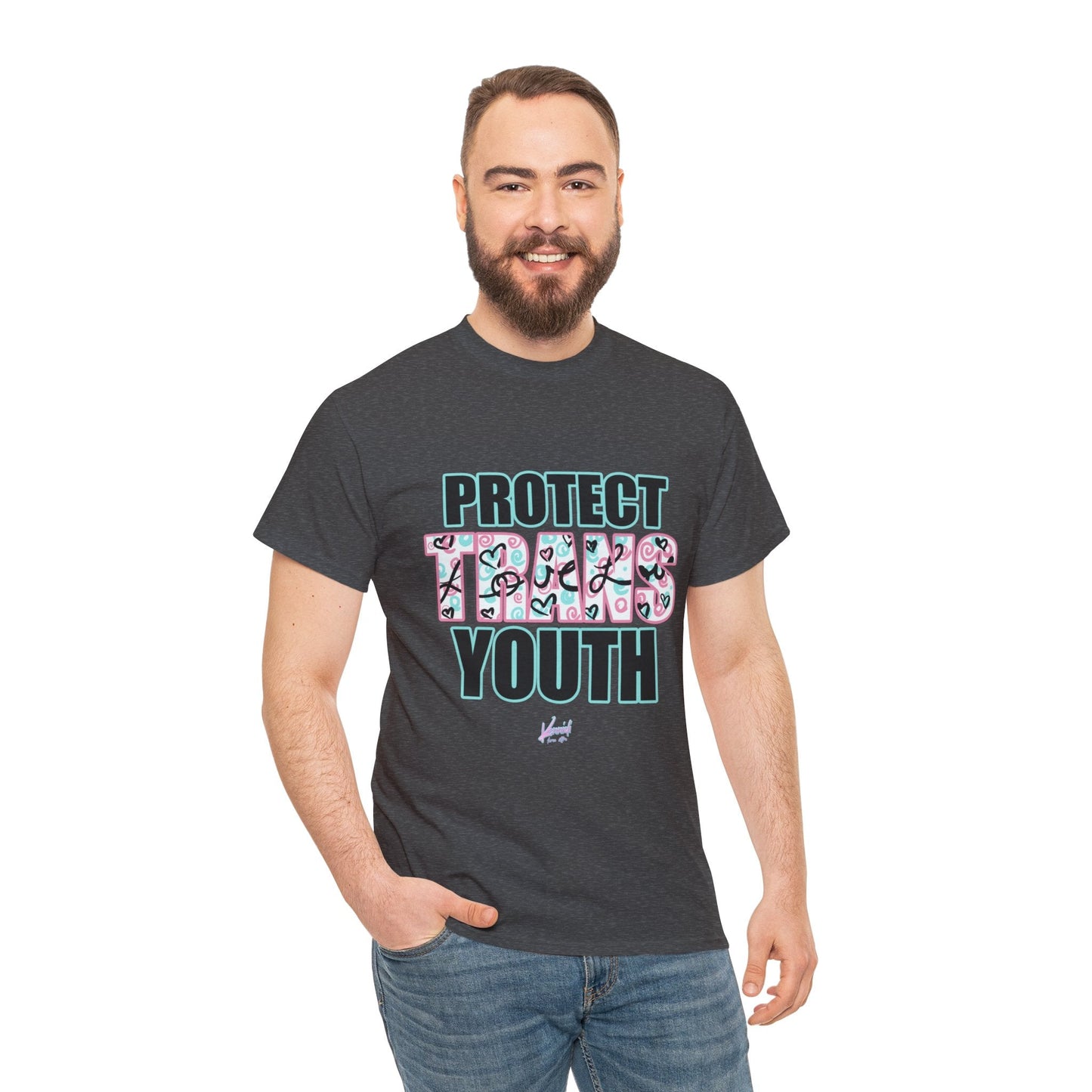 Protect Trans Youth Love 3.0 Unisex Heavy Cotton Tee - Dark Heather / S T - Shirt