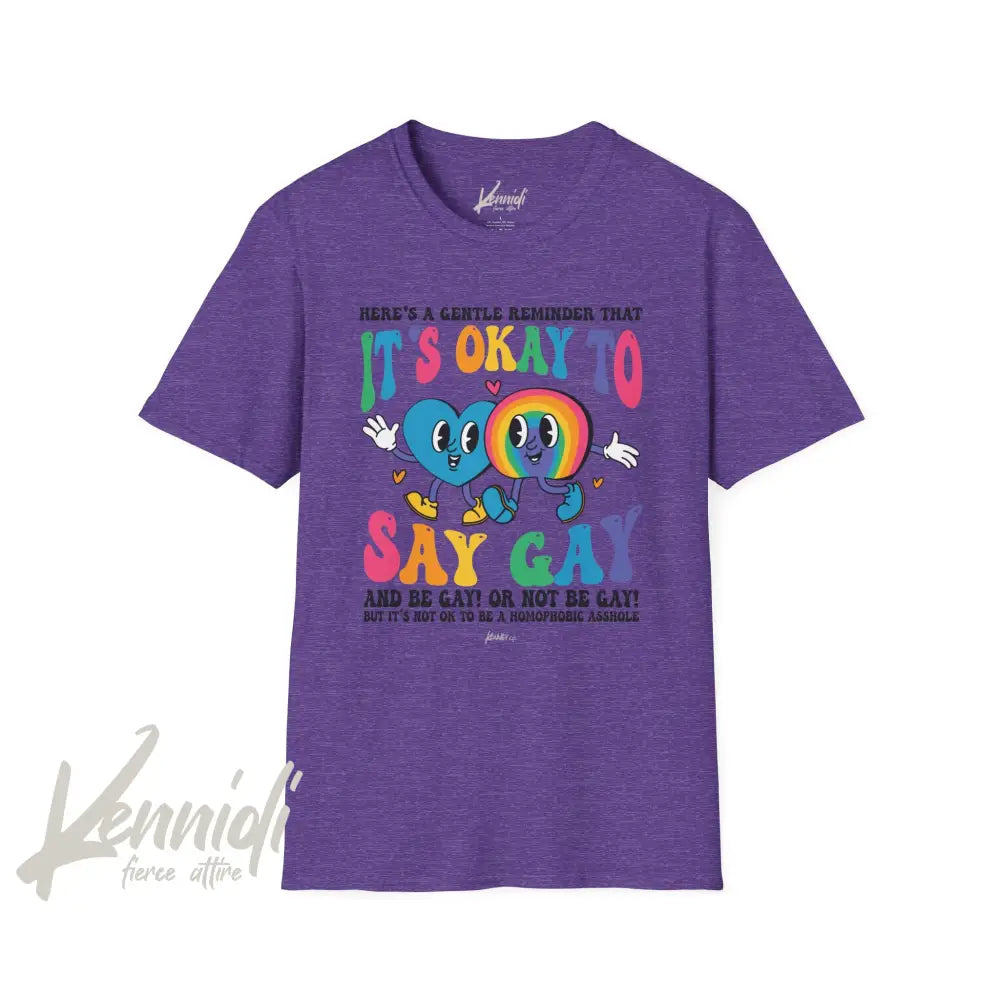 It’s Okay To Say Gay Pride Unisex Softstyle T-Shirt Heather Purple / S