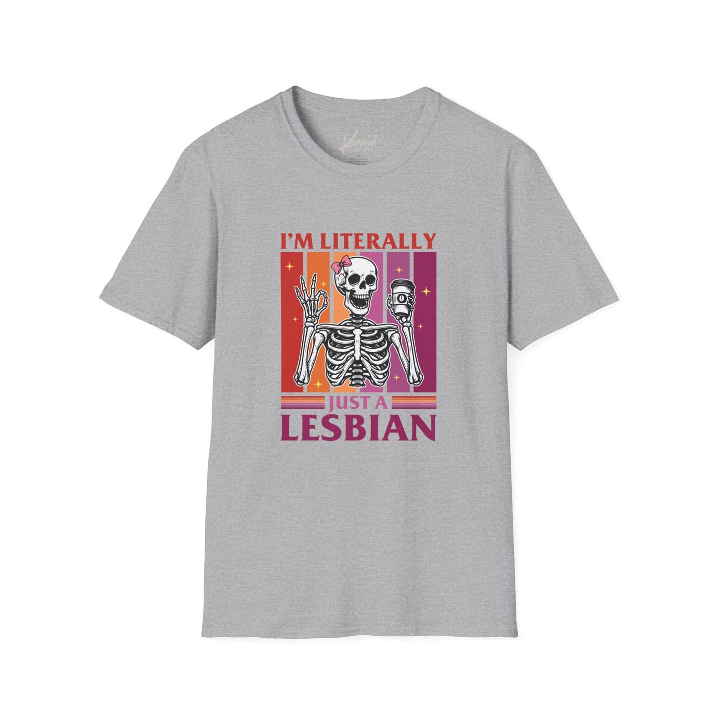 I’m Literally Just A Lesbian Skeleton Pride Unisex Softstyle T-Shirt Sport Grey / Xs