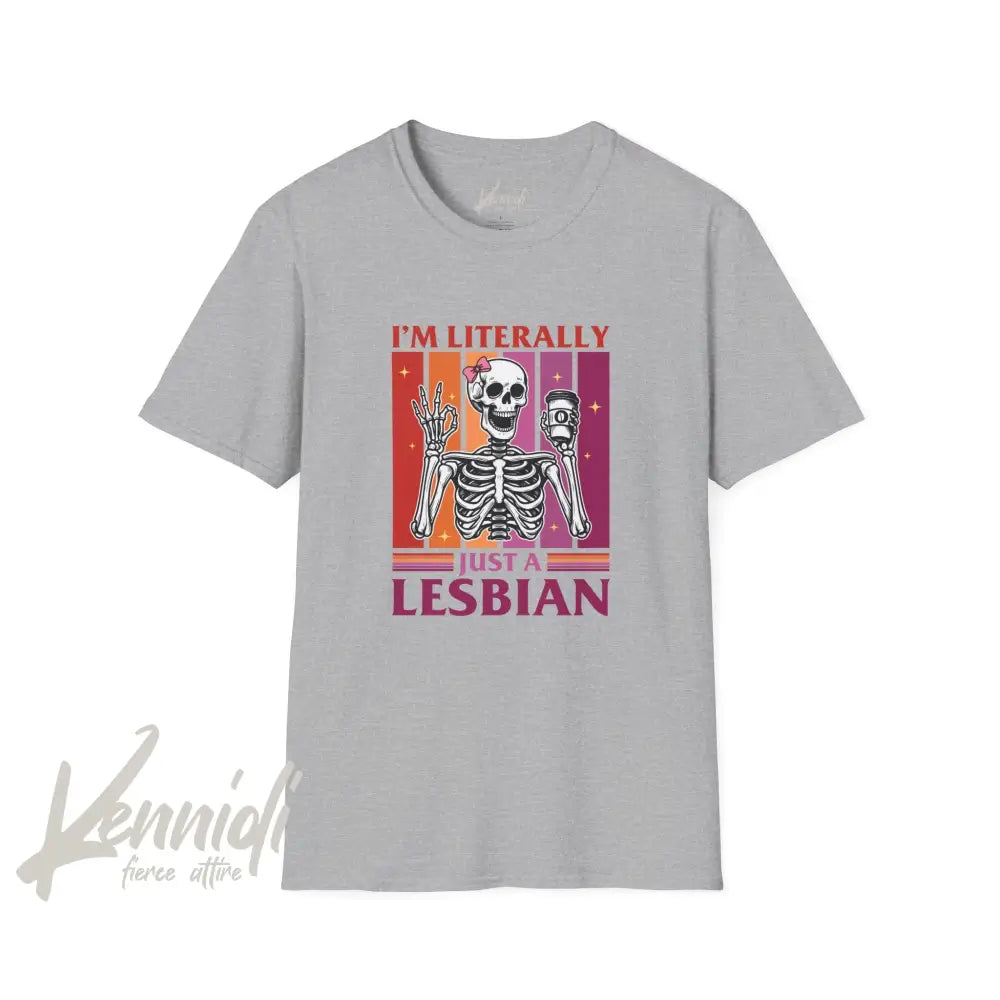 I’m Literally Just A Lesbian Skeleton Pride Unisex Softstyle T-Shirt Sport Grey / Xs