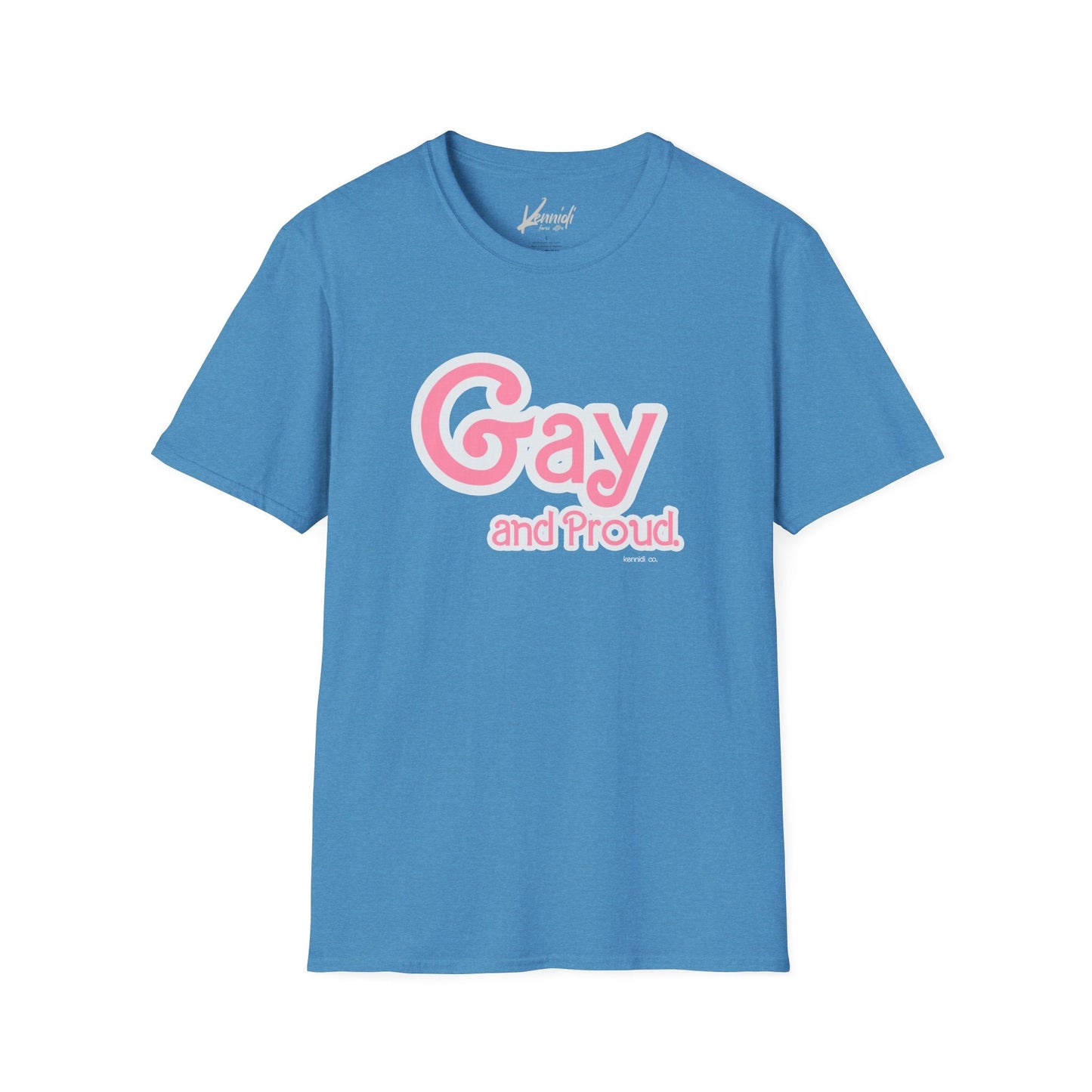 Gay And Proud Barbie Inspired Pride Unisex Softstyle T-Shirt Heather Sapphire / S