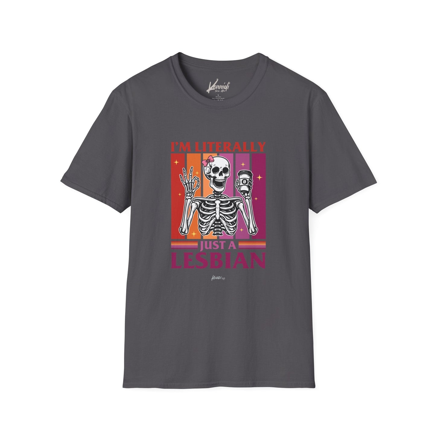 I’m Literally Just A Lesbian Skeleton Pride Unisex Softstyle T-Shirt Charcoal / Xs