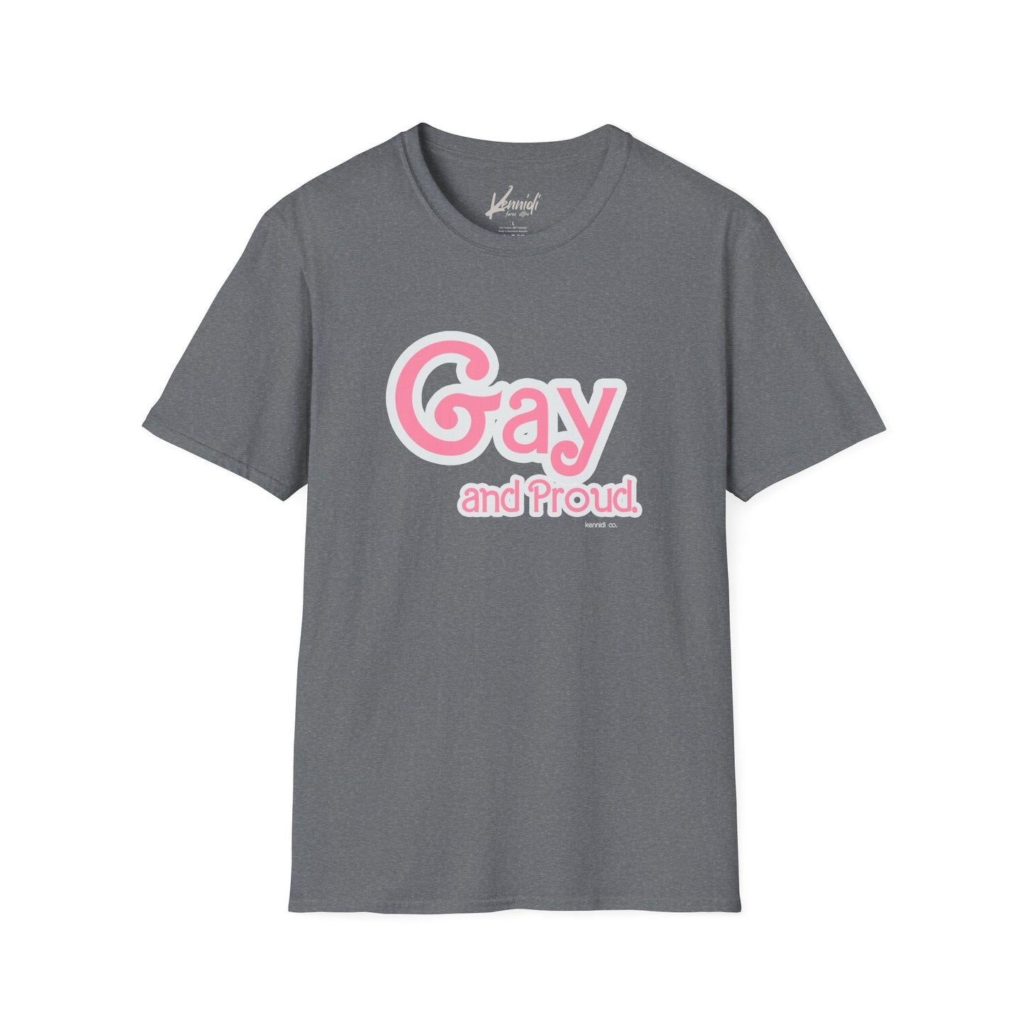 Gay And Proud Barbie Inspired Pride Unisex Softstyle T-Shirt Graphite Heather / S