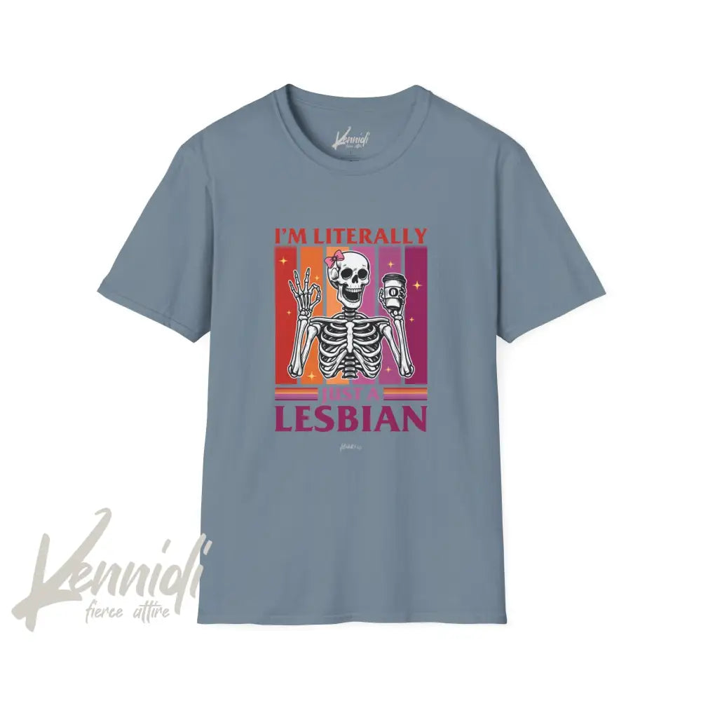 I’m Literally Just A Lesbian Skeleton Pride Unisex Softstyle T-Shirt Stone Blue / S