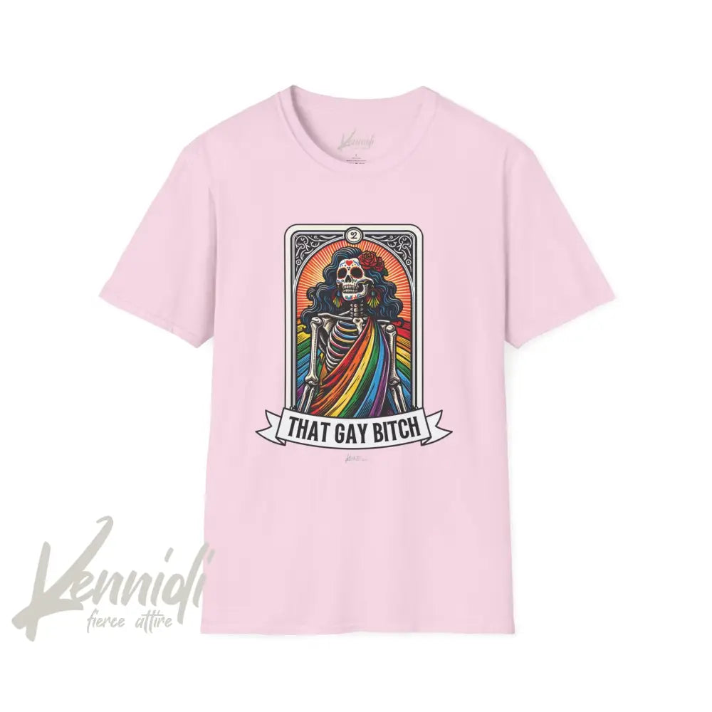 That Gay Bitch Skeleton Tarot Pride Unisex Softstyle T-Shirt Light Pink / S