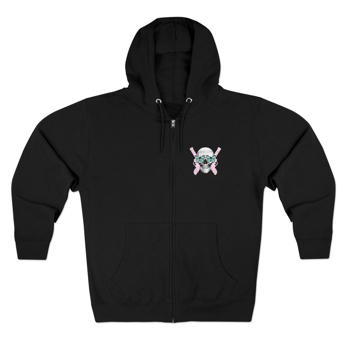 Protect the Dolls Zip Hoodie — Pink Skull & Crossed Guns Trans Rights Hoodie