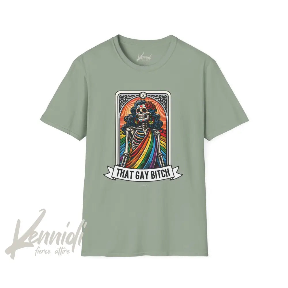 That Gay Bitch Skeleton Tarot Pride Unisex Softstyle T-Shirt Sage / S