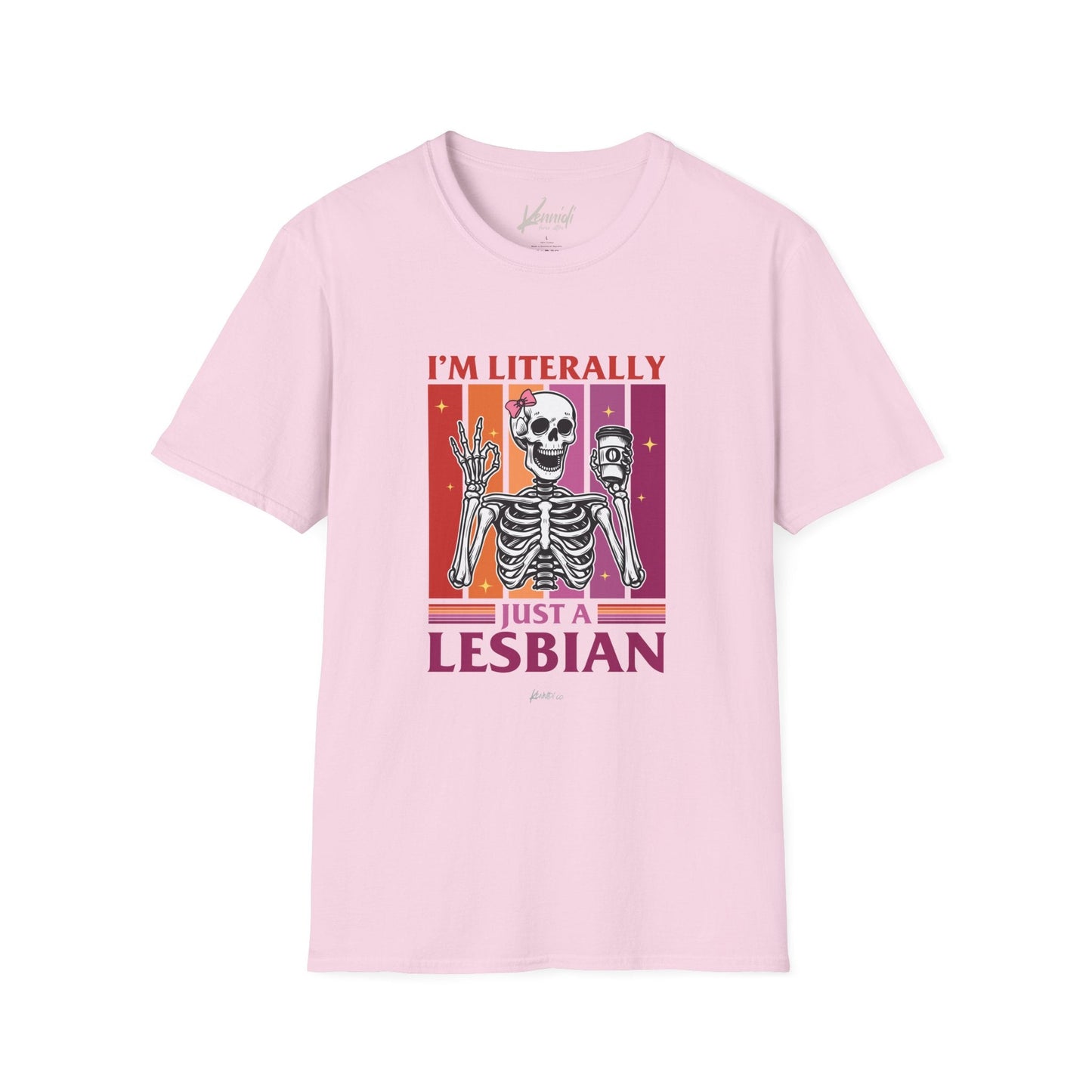 I’m Literally Just A Lesbian Skeleton Pride Unisex Softstyle T-Shirt Light Pink / S