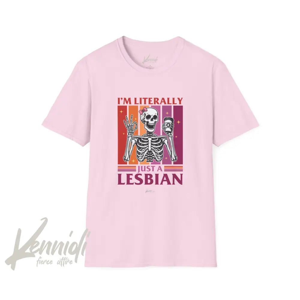 I’m Literally Just A Lesbian Skeleton Pride Unisex Softstyle T-Shirt Light Pink / S
