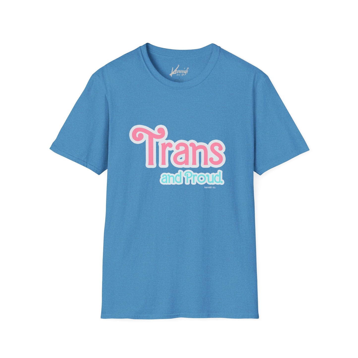 Trans And Proud Barbie Inspired Pride Unisex Softstyle T-Shirt Heather Sapphire / S