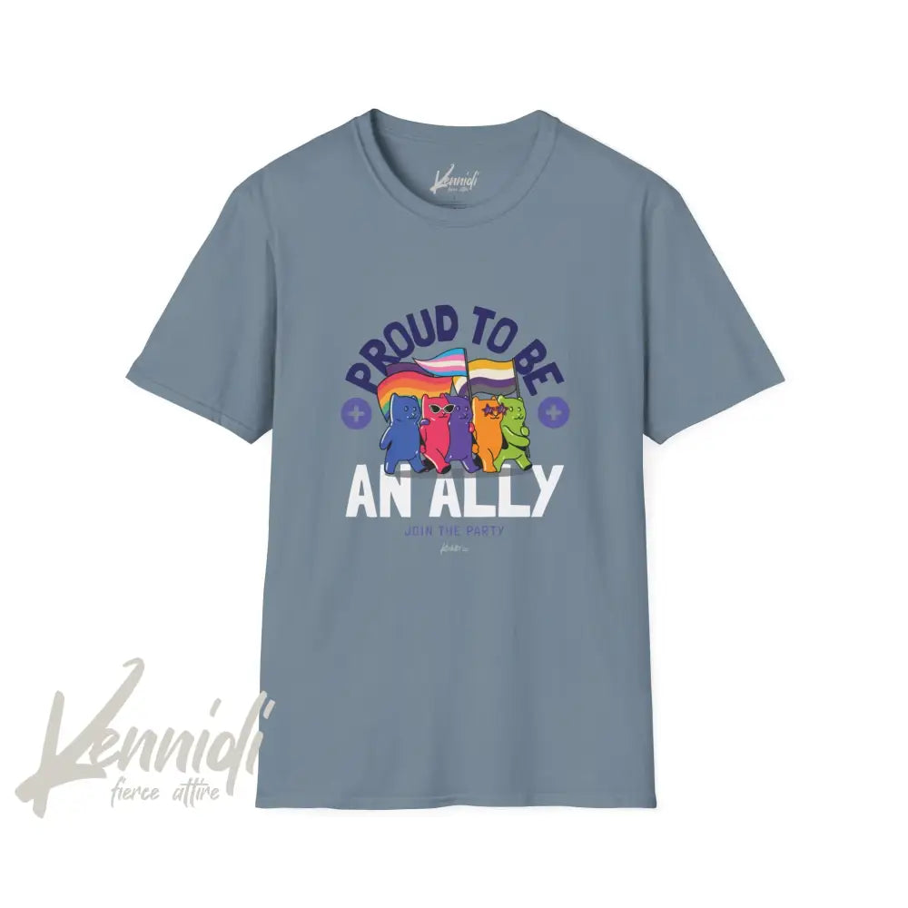 Proud To Be An Ally Pride Unisex Softstyle T-Shirt Stone Blue / S