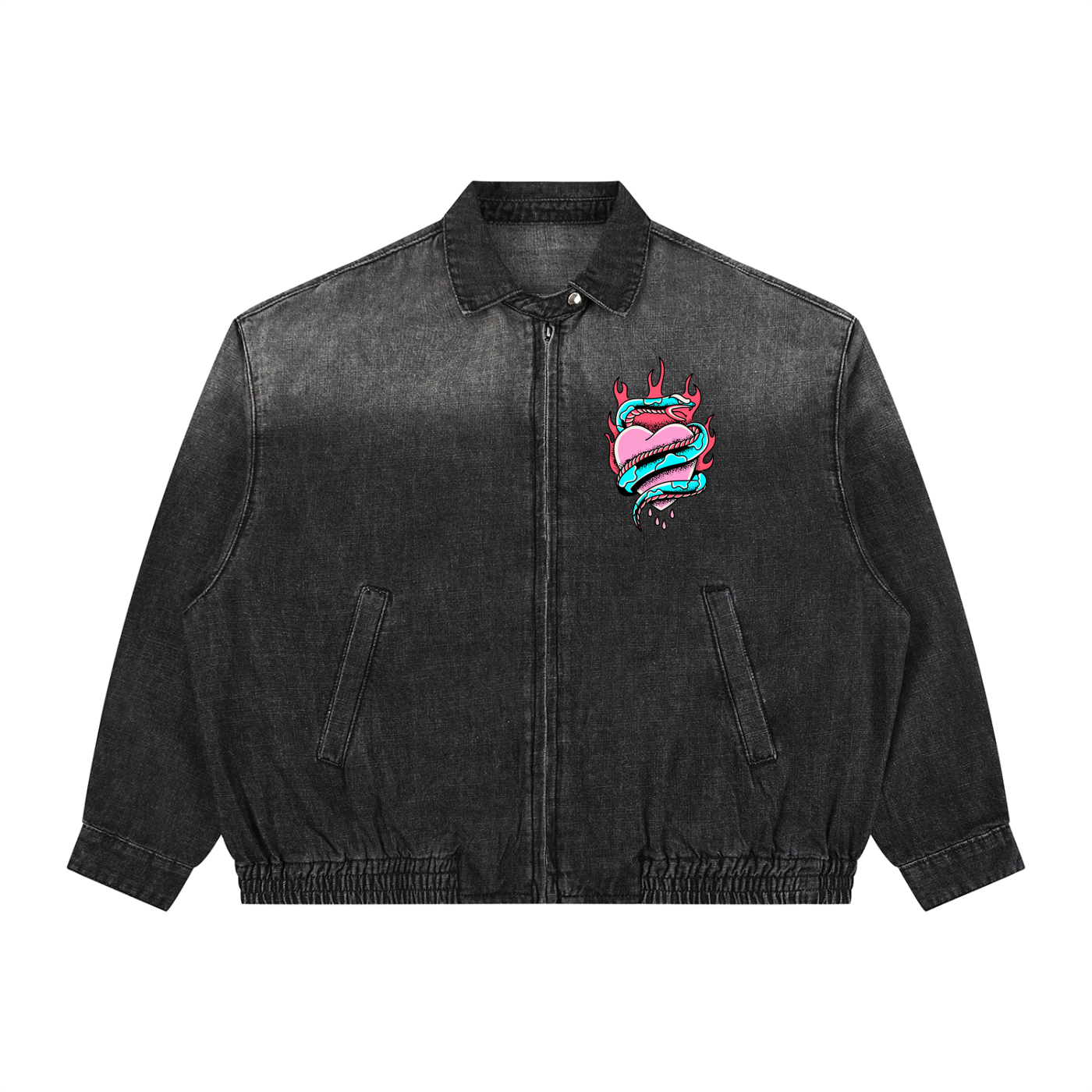 Unisex Vintage Wash Full-Zip Denim Jacket