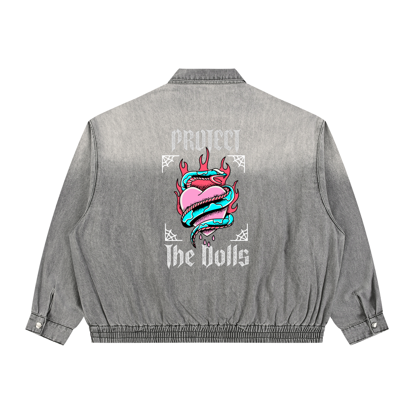 Protect The Dolls Unisex Vintage Wash Full-Zip Denim Jacket