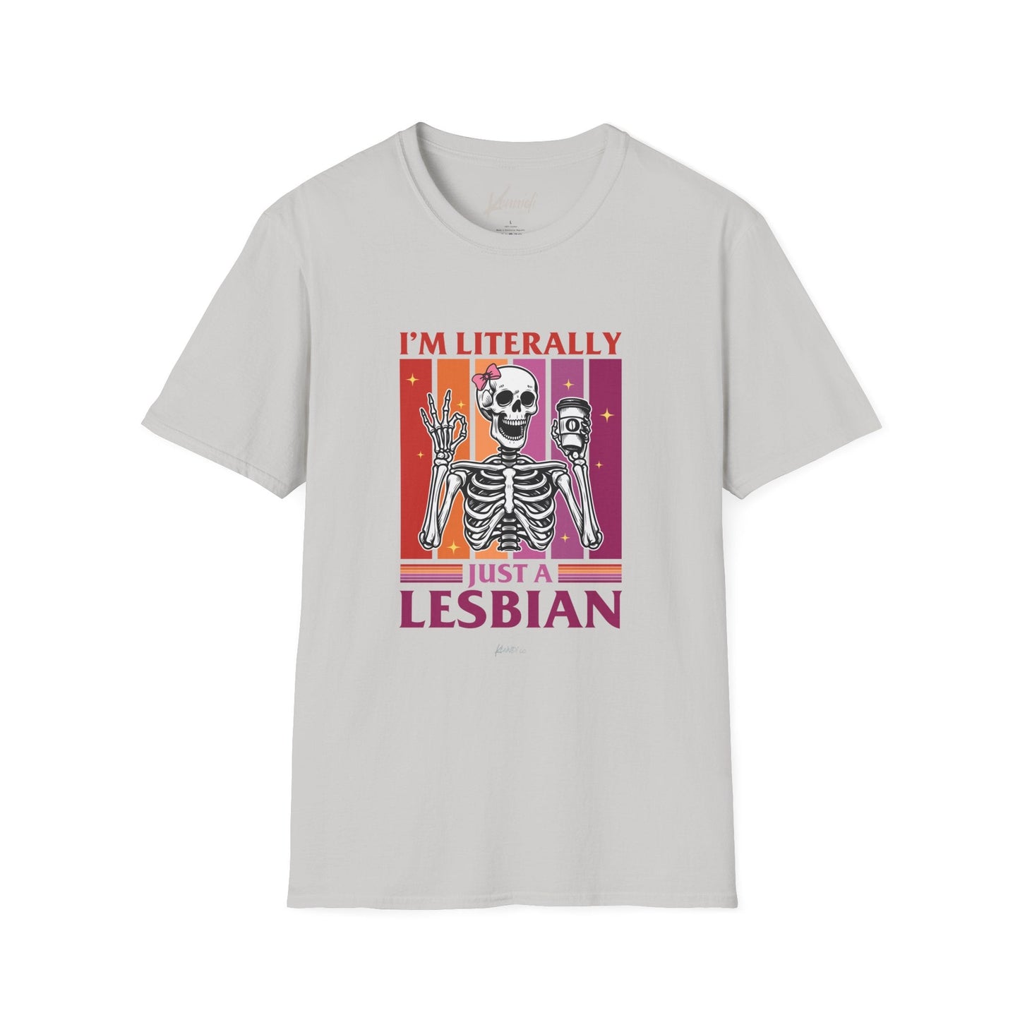 I’m Literally Just A Lesbian Skeleton Pride Unisex Softstyle T-Shirt Ice Grey / S