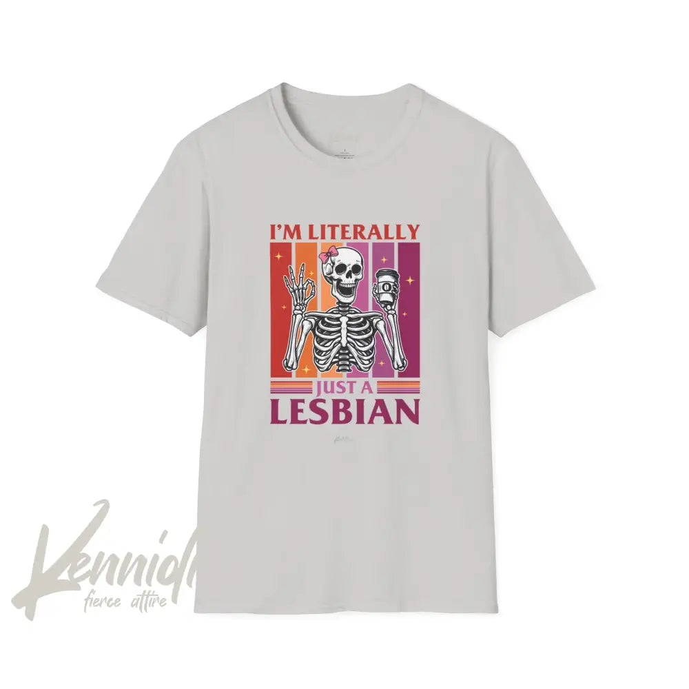 I’m Literally Just A Lesbian Skeleton Pride Unisex Softstyle T-Shirt Ice Grey / S
