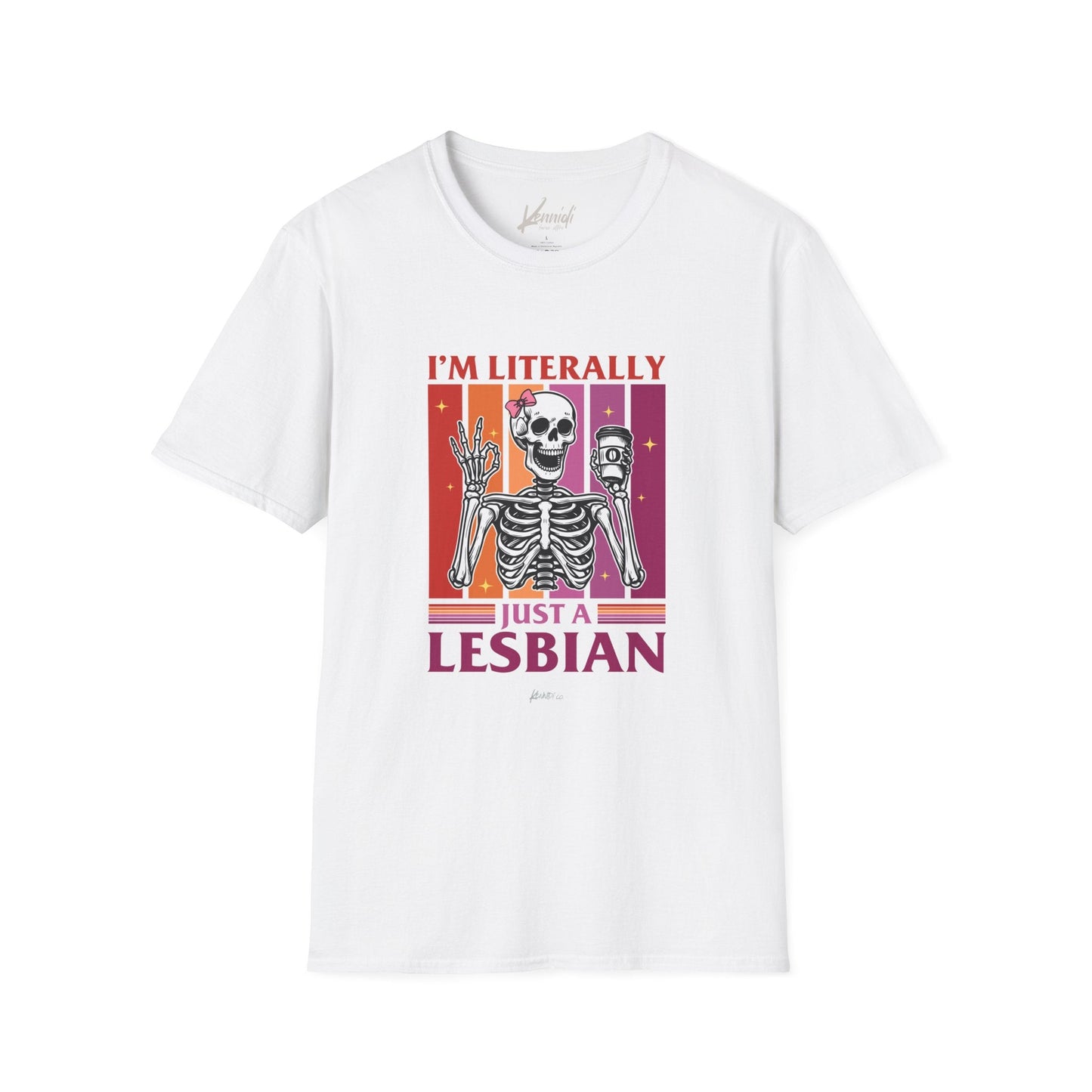 I’m Literally Just A Lesbian Skeleton Pride Unisex Softstyle T-Shirt White / Xs