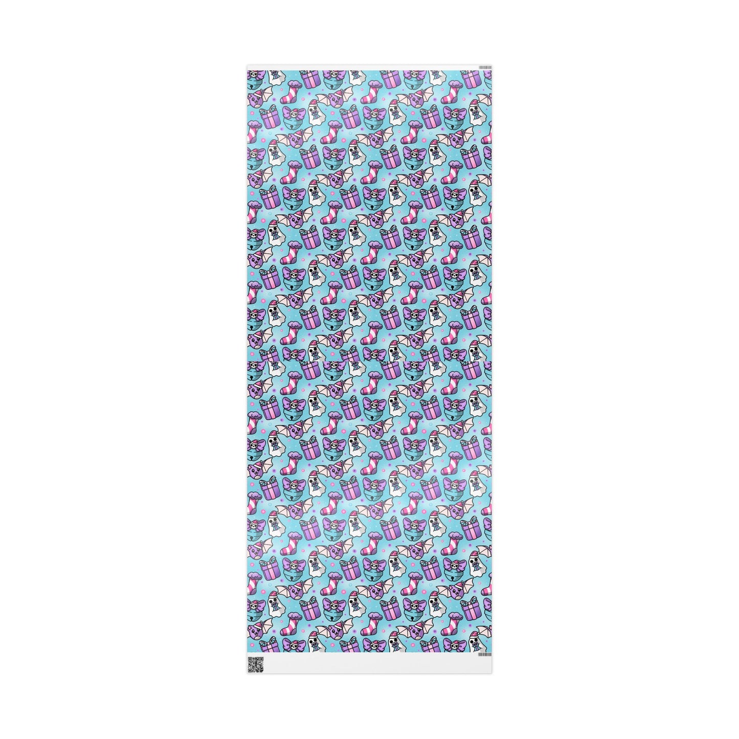 Wrapping Paper - Kawaii Xmas Spooky Fun Playful Blue Holiday Gift Wrap, Christmas Presents, Cute Party Decor, Festive Packaging Supplies,