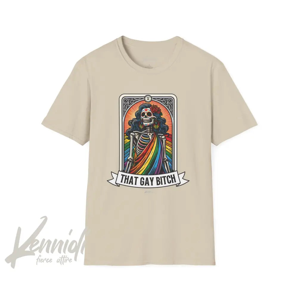 That Gay Bitch Skeleton Tarot Pride Unisex Softstyle T-Shirt Sand / S