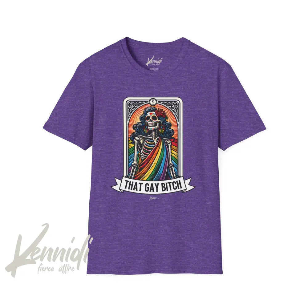 That Gay Bitch Skeleton Tarot Pride Unisex Softstyle T-Shirt Heather Purple / S