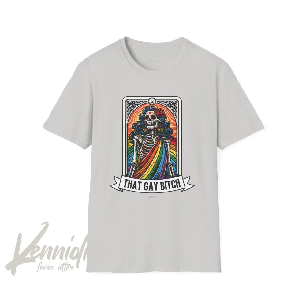 That Gay Bitch Skeleton Tarot Pride Unisex Softstyle T-Shirt Ice Grey / S