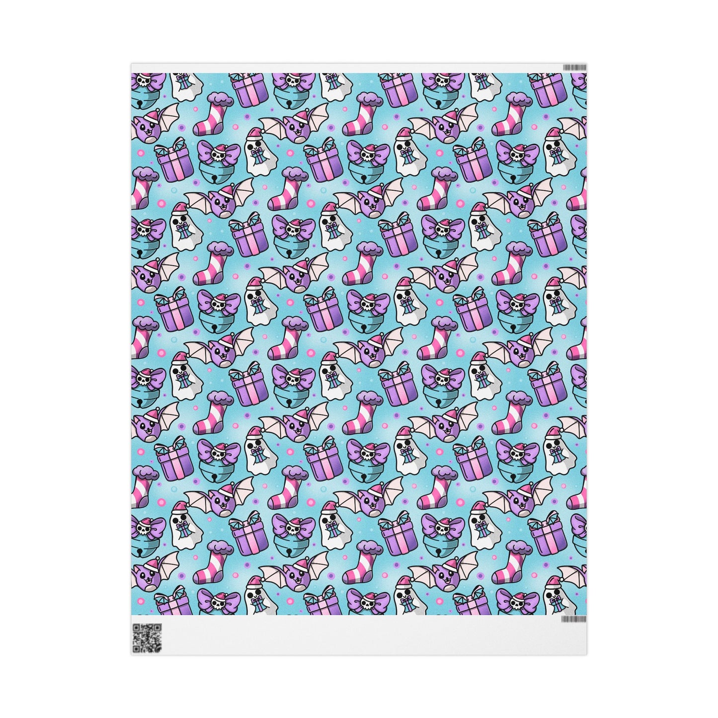 Wrapping Paper - Kawaii Xmas Spooky Fun Playful Blue Holiday Gift Wrap, Christmas Presents, Cute Party Decor, Festive Packaging Supplies,