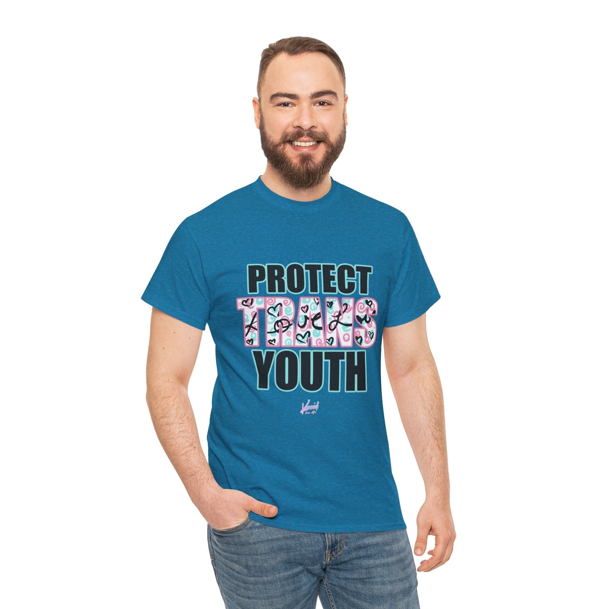 Protect Trans Youth Love 3.0 Unisex Heavy Cotton Tee - Antique Sapphire / S T - Shirt