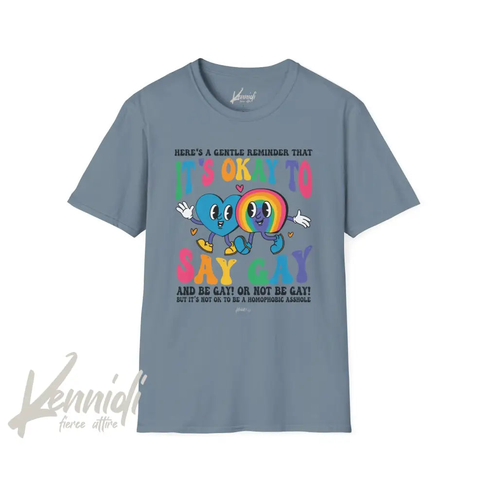 It’s Okay To Say Gay Pride Unisex Softstyle T-Shirt Stone Blue / S