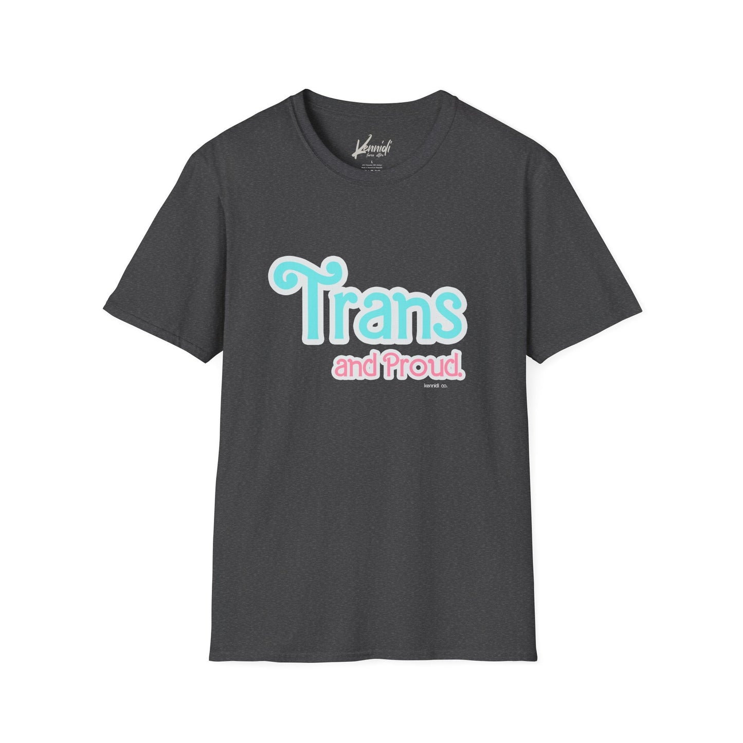Trans And Proud Barbie Inspired Pride Version 2 Unisex Softstyle T-Shirt Dark Heather / Xs