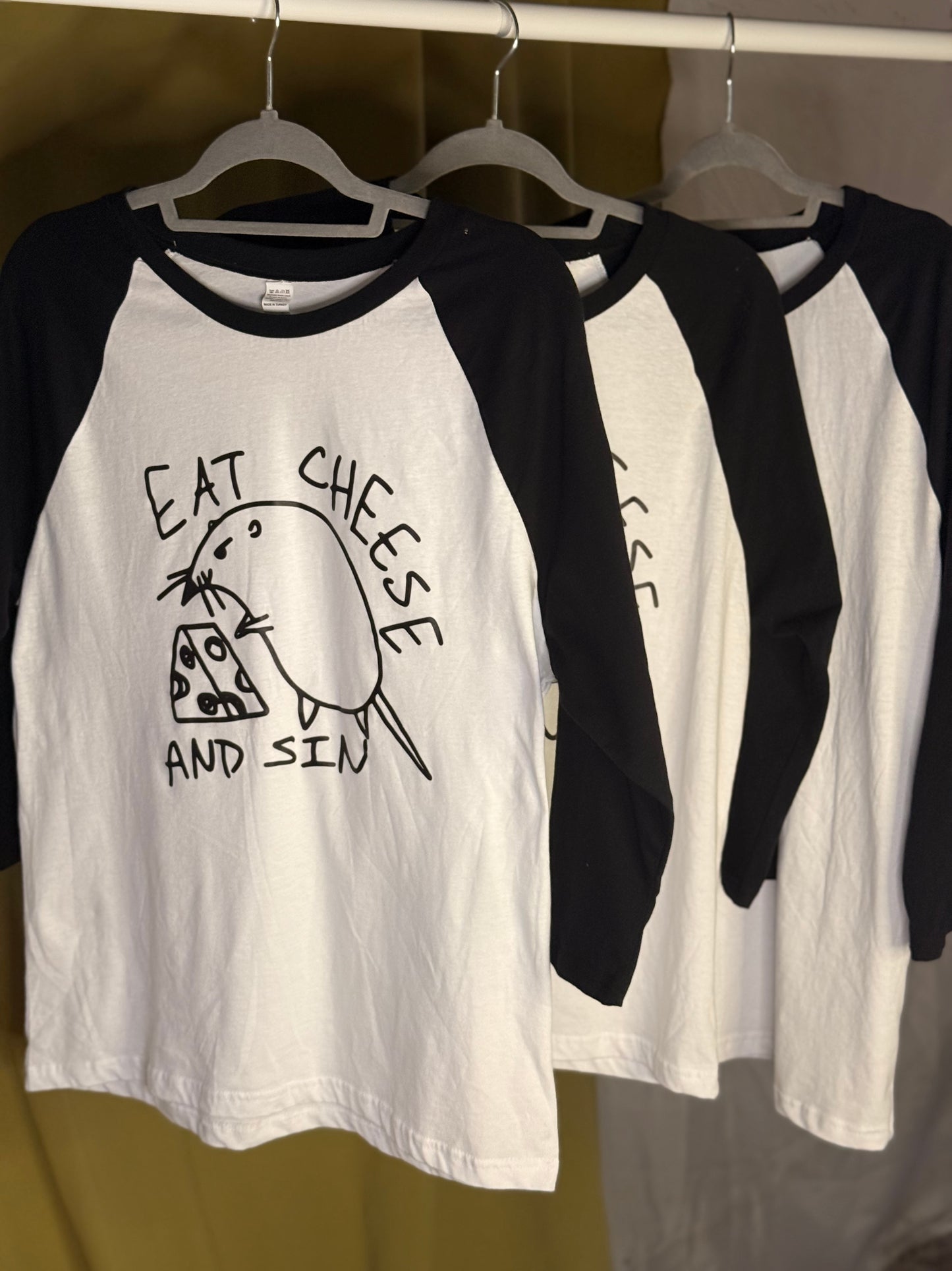 Eat Cheese and Sin Baseball T-shirts