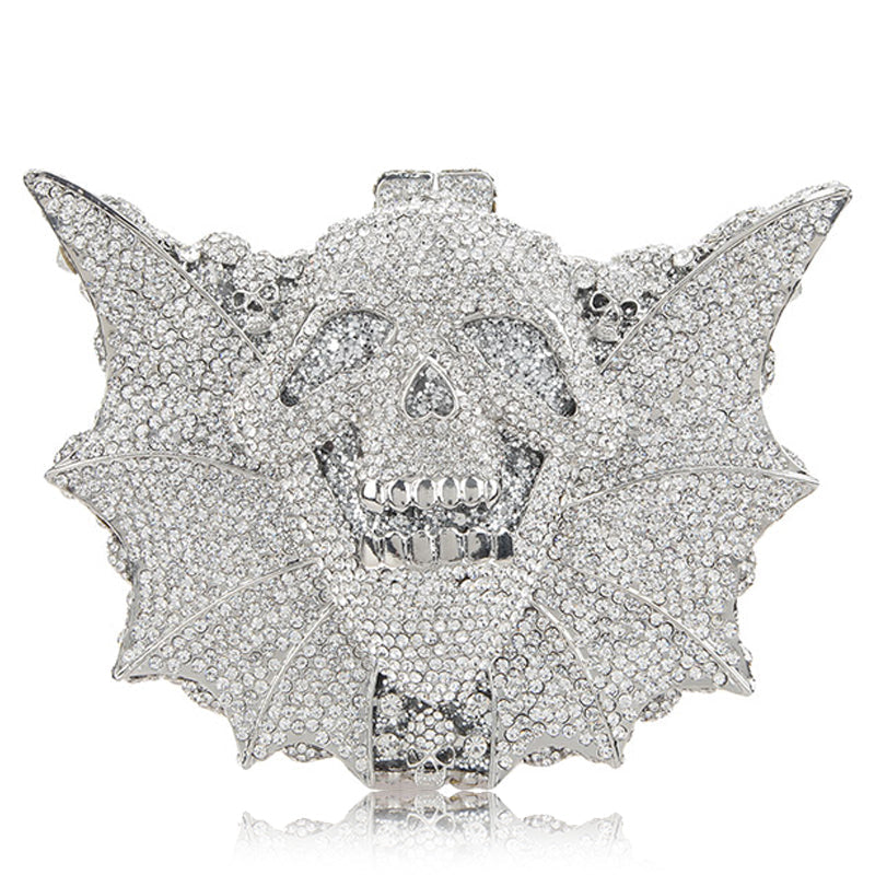 Halloween Crystal Women’s Bag Skull Bat - Silver hand bags