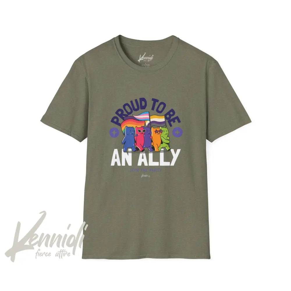Proud To Be An Ally Pride Unisex Softstyle T-Shirt Heather Military Green / S