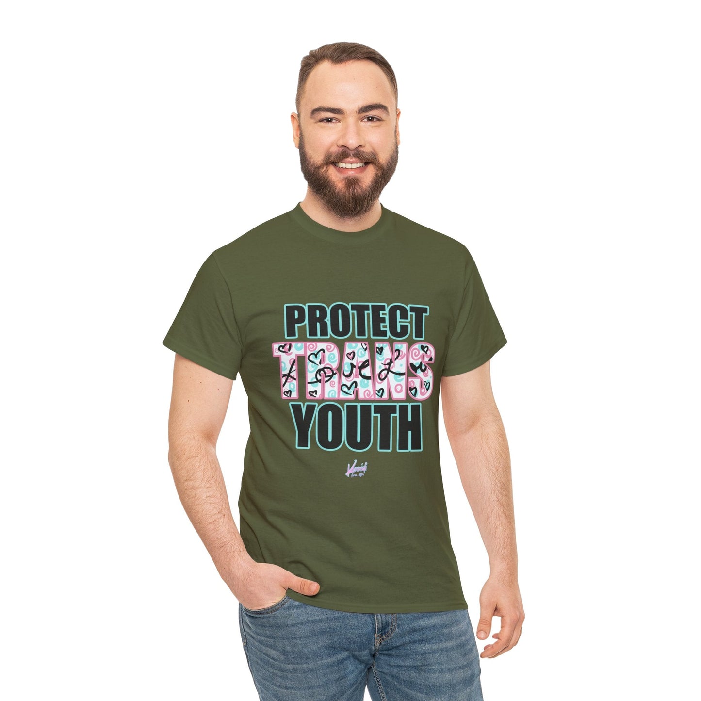 Protect Trans Youth Love 3.0 Unisex Heavy Cotton Tee - Military Green / S T - Shirt