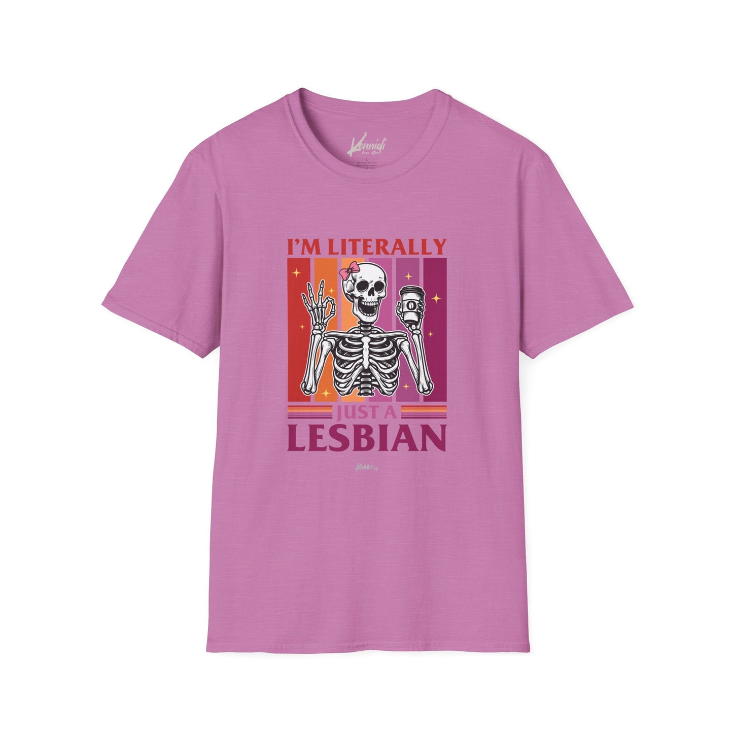 I’m Literally Just A Lesbian Skeleton Pride Unisex Softstyle T-Shirt Heather Radiant Orchid / S