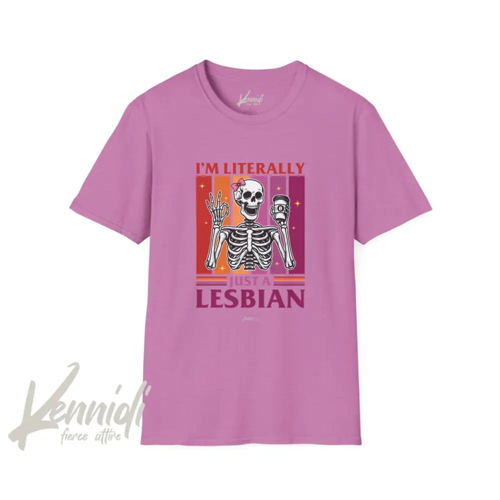 I’m Literally Just A Lesbian Skeleton Pride Unisex Softstyle T-Shirt Heather Radiant Orchid / S