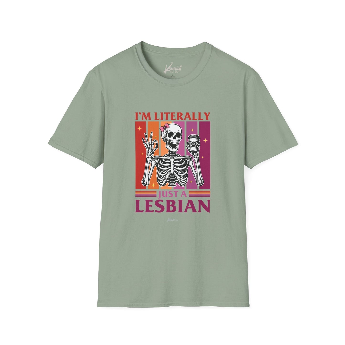 I’m Literally Just A Lesbian Skeleton Pride Unisex Softstyle T-Shirt Sage / S