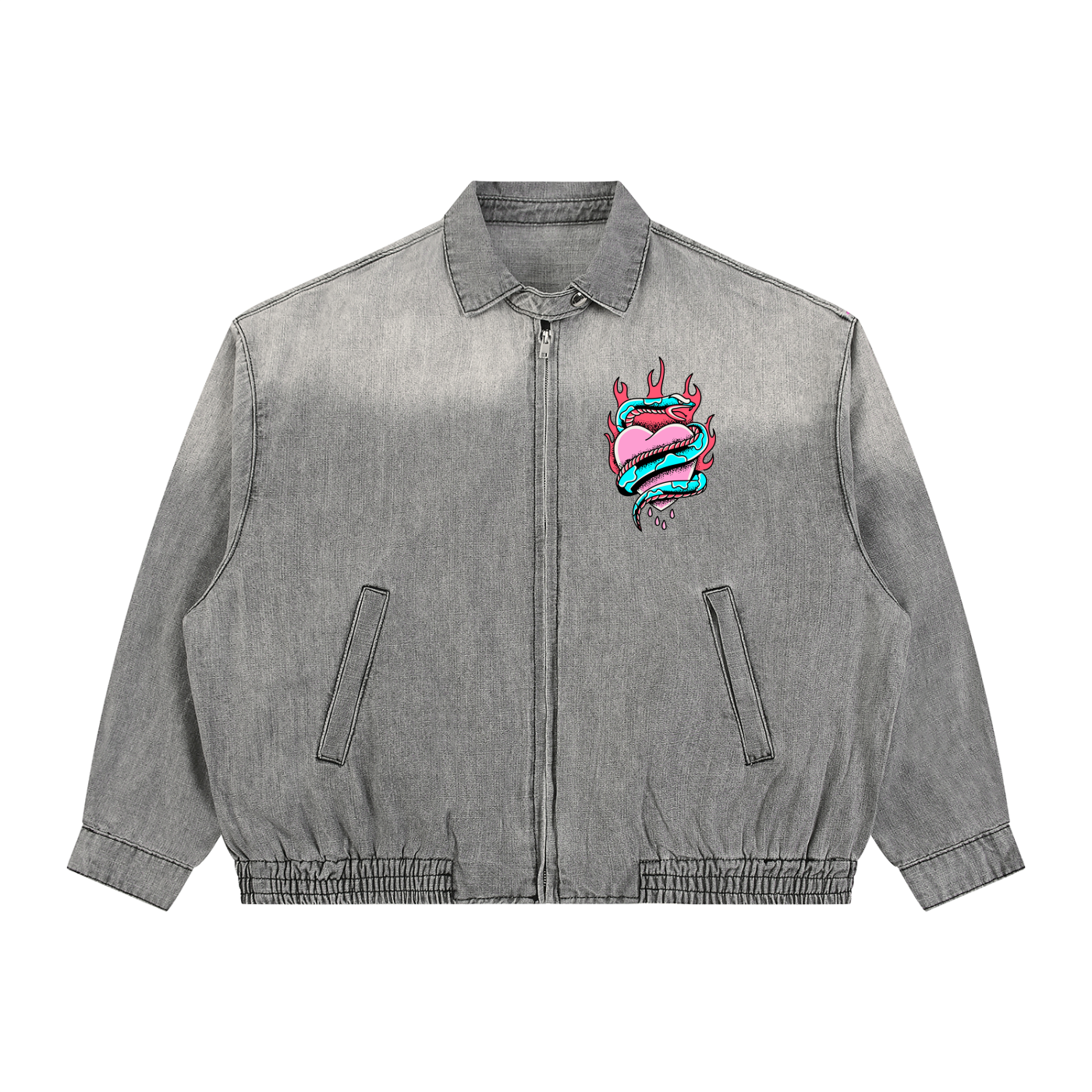 Unisex Vintage Wash Full-Zip Denim Jacket