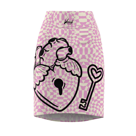 Pink Heart Lock & Key Women’s Pencil Skirt - All Over Prints