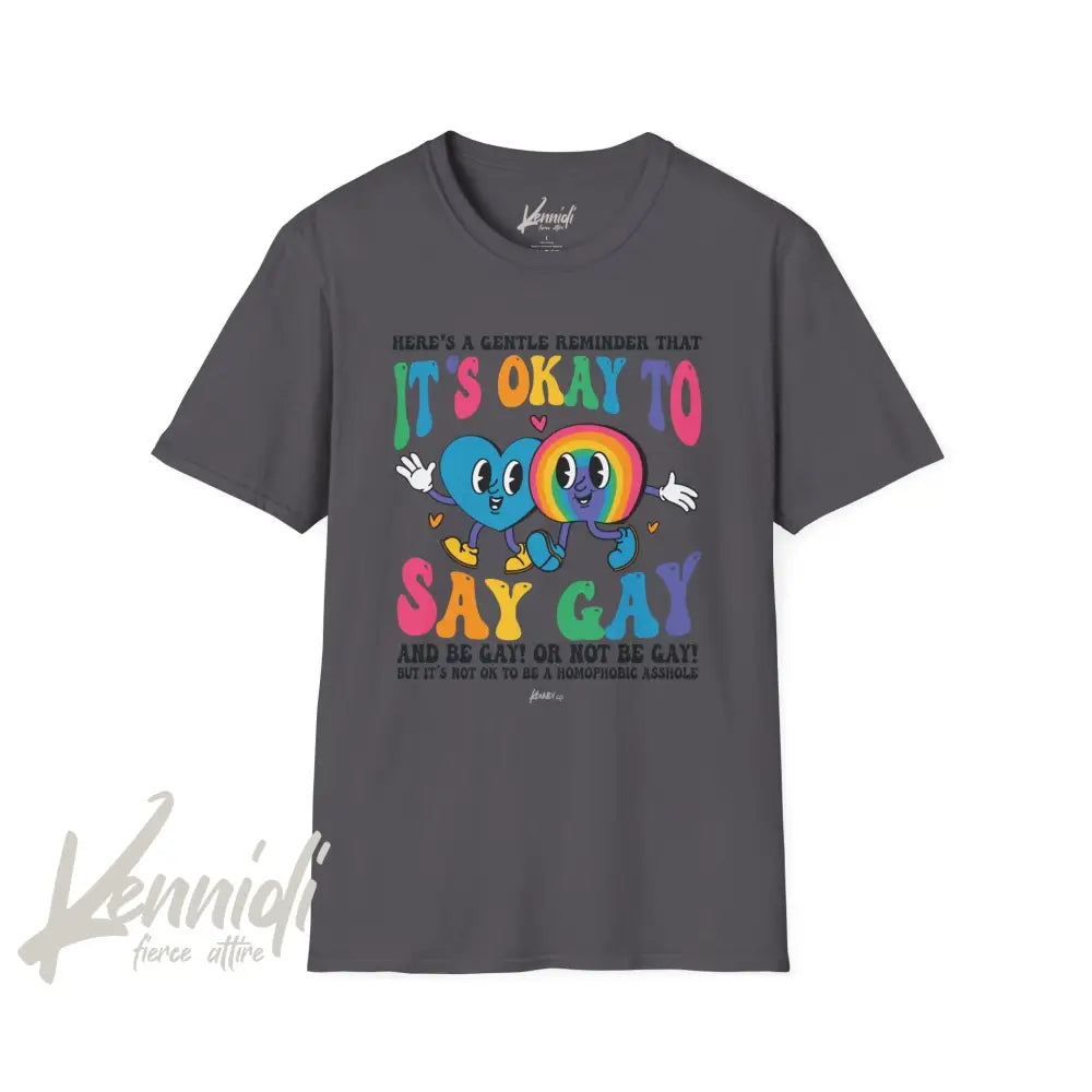 It’s Okay To Say Gay Pride Unisex Softstyle T-Shirt Charcoal / Xs