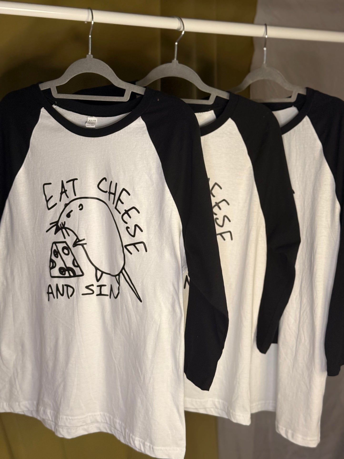 Eat Cheese and Sin Baseball T-shirts