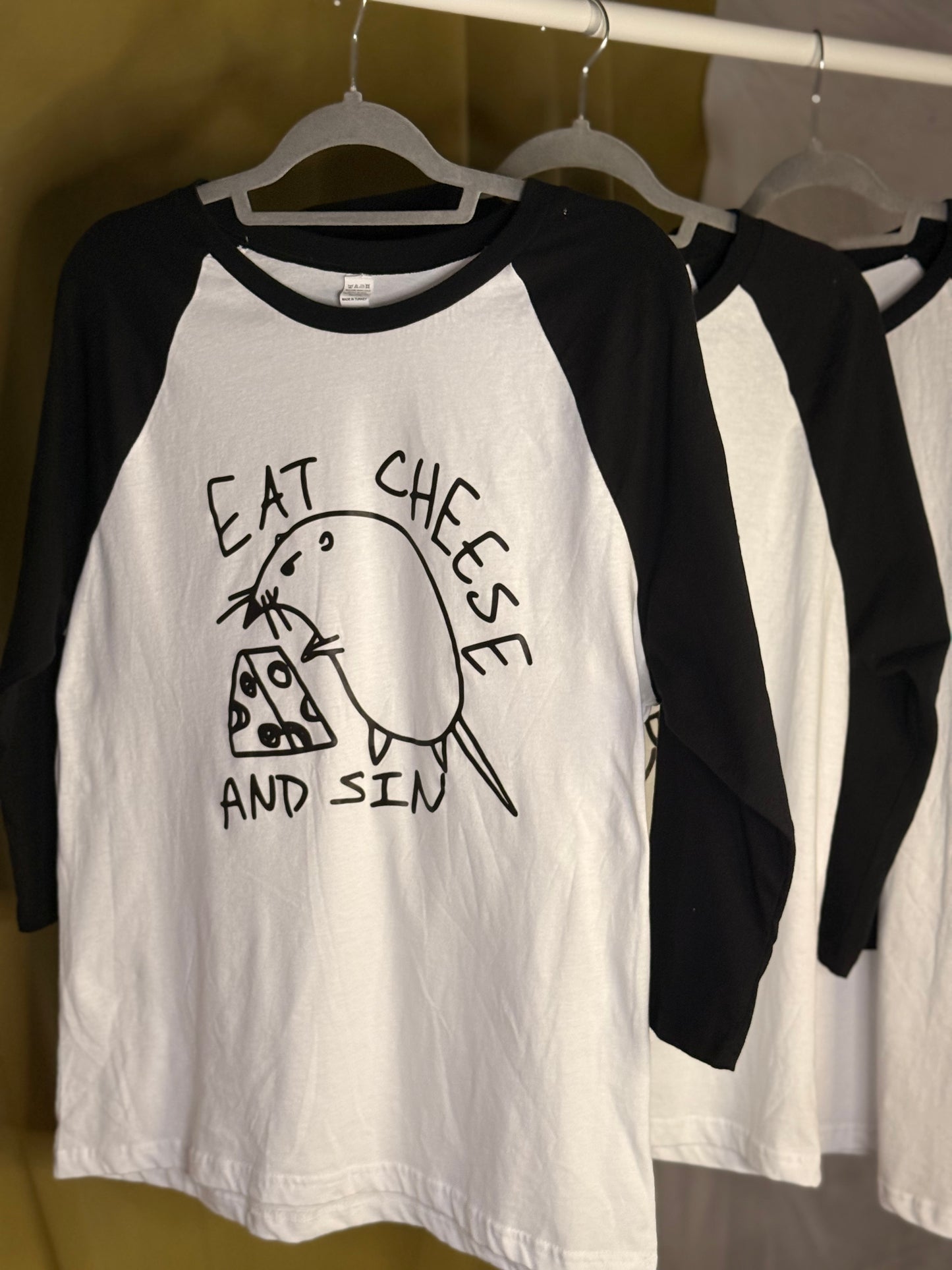 Eat Cheese and Sin Baseball T-shirts